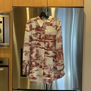 Zara womens Casual Red and White Scenic Print Shirt